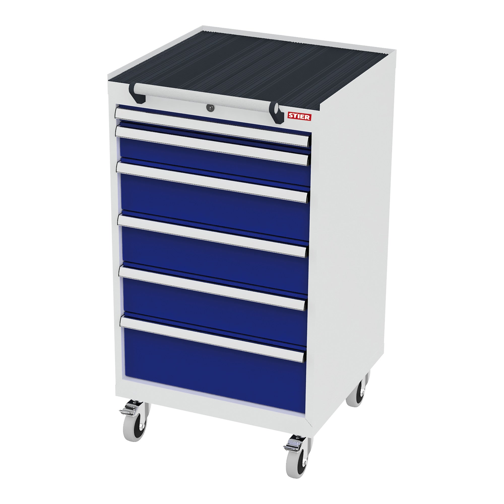 STIER Mobiler Schubladenschrank mit 6 Schubladen, 600x575x1090, Enzianblau und