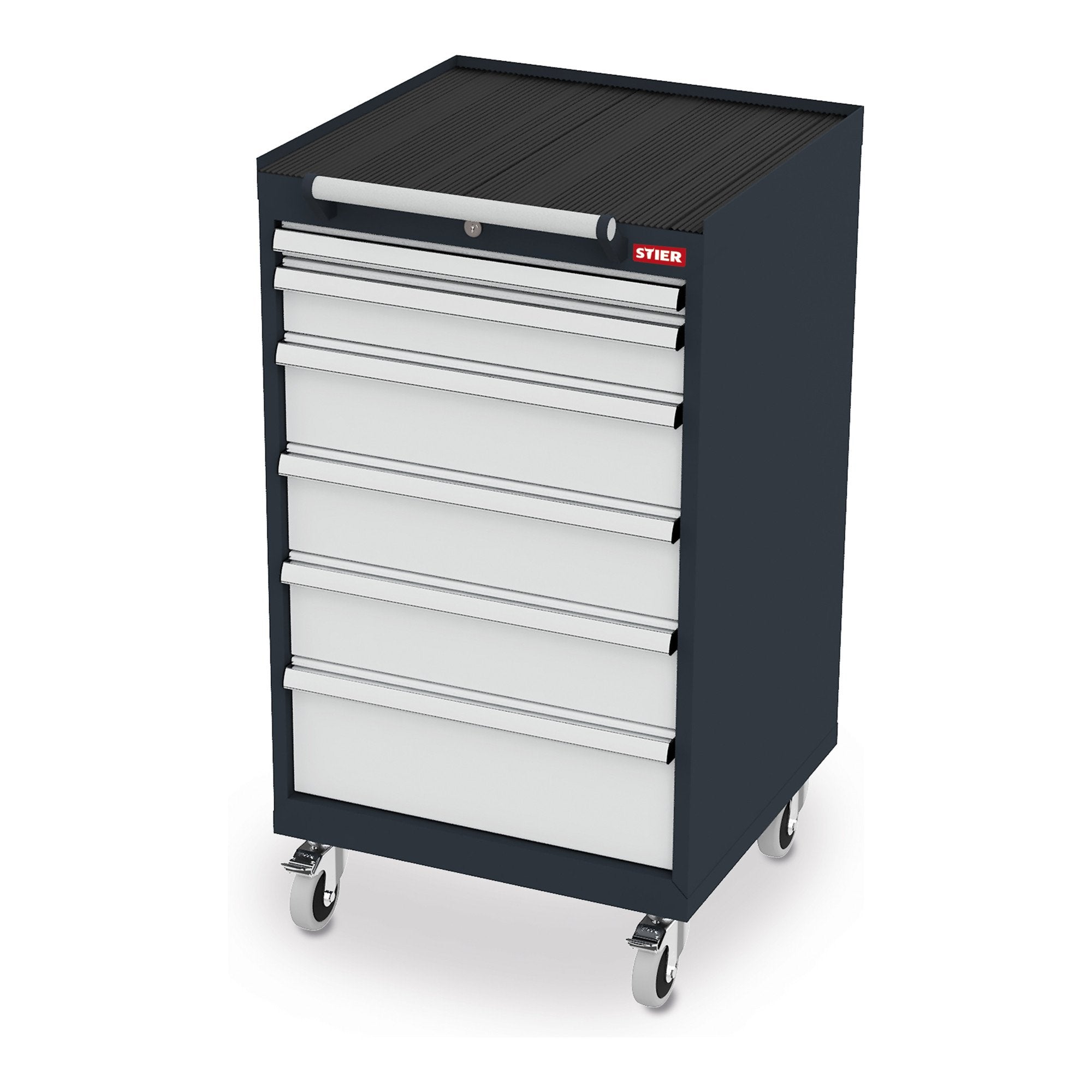 STIER Mobiler Schubladenschrank mit 6 Schubladen, 600x575x1090, Lichtgrau und