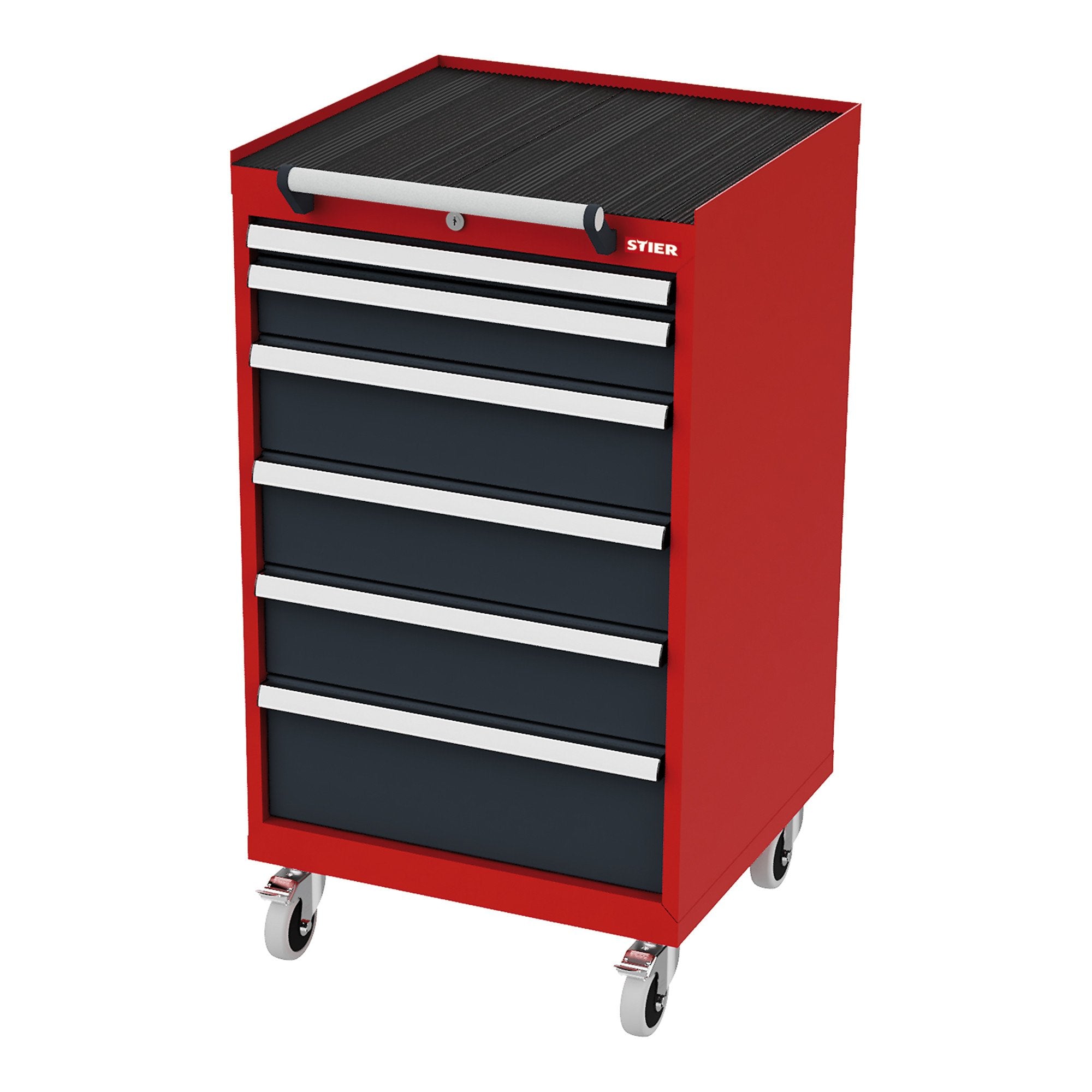 STIER Mobile drawer cabinet with 6 drawers 600x575x1090 traffic red and