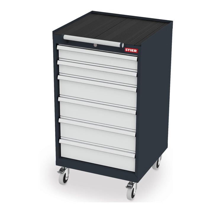 STIER Mobiler Schubladenschrank mit 6 Schubladen BxTxH 600x575x1090 mm, anthrazitgrau/lichtgrau, RAL 7016 / RAL 7035