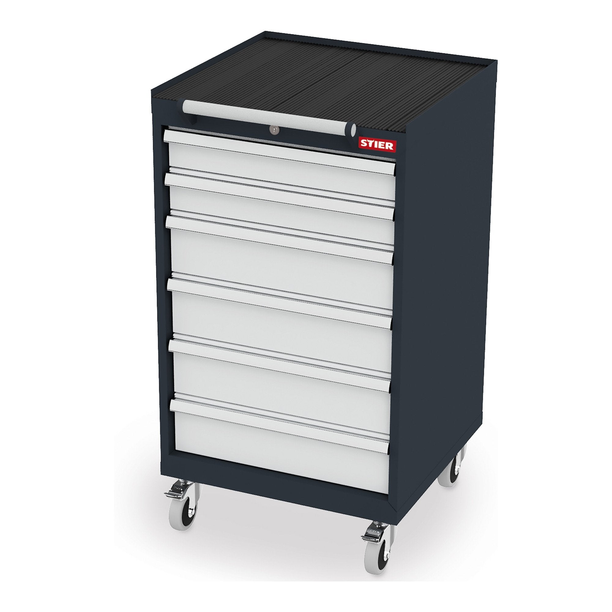 STIER Mobiler Schubladenschrank mit 6 Schubladen BxTxH 600x575x1090 mm, anthrazitgrau/lichtgrau, RAL 7016 / RAL 7035