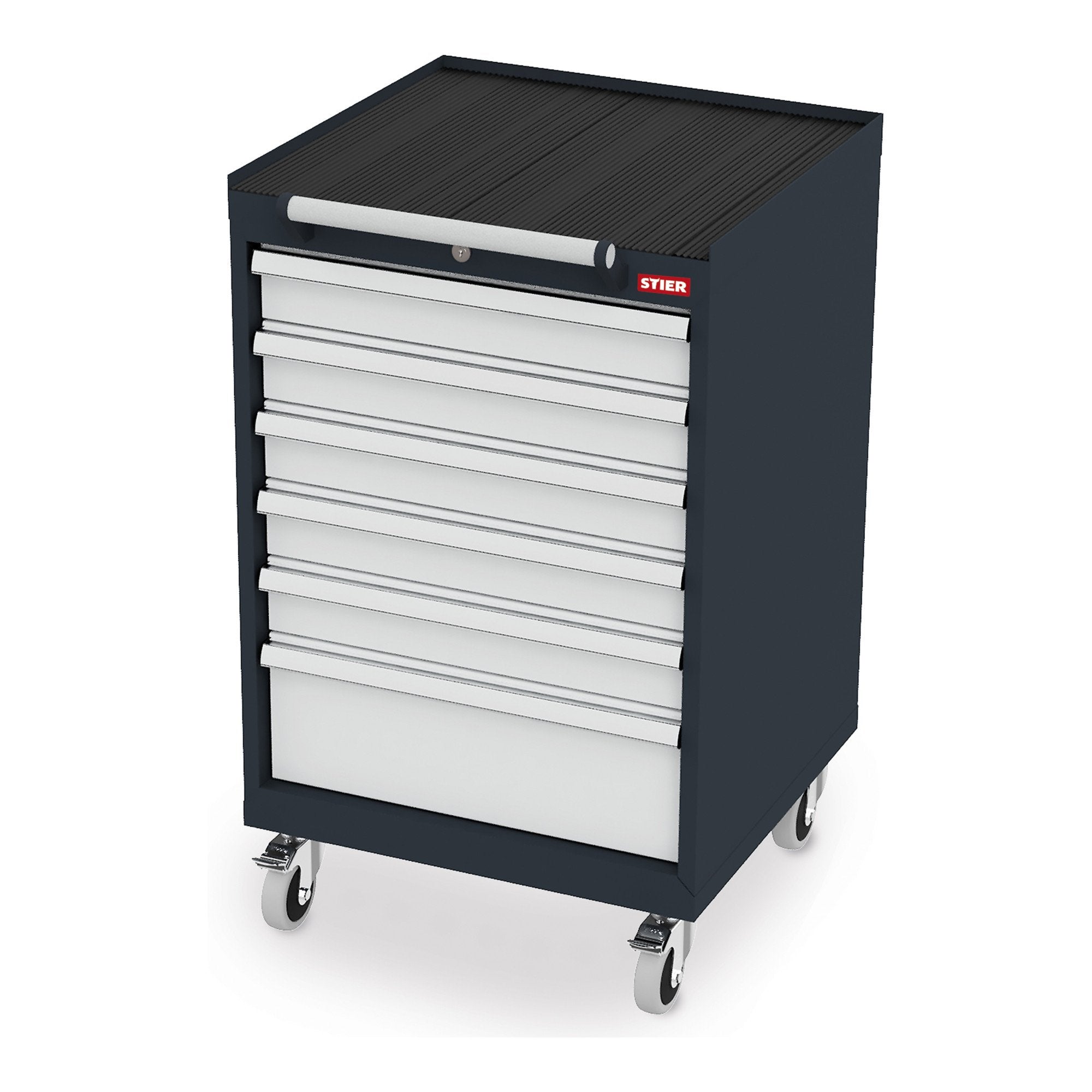 STIER Mobiler Schubladenschrank mit 6 Schubladen BxTxH 600x575x1090 mm, anthrazitgrau/lichtgrau, RAL 7016 / RAL 7035