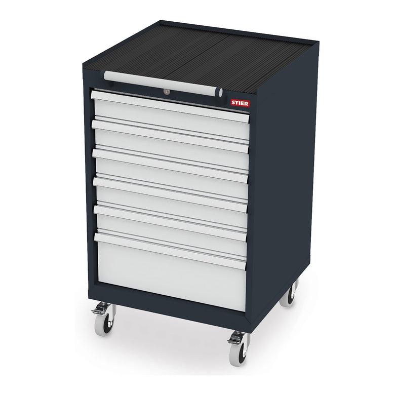 STIER Mobiler Schubladenschrank mit 6 Schubladen BxTxH 600x575x1090 mm, anthrazitgrau/lichtgrau, RAL 7016 / RAL 7035