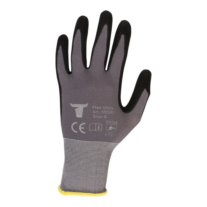 STIER assembly gloves, 12 pairs, Flex Ultra, size 8, nitrile coated, double coating, breathable and water-repellent, optimal tactile feel