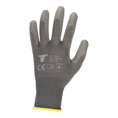 STIER assembly gloves, 12 pairs, size 8, nylon with PU coating, excellent dexterity, secure grip, high abrasion resistance, breathability, grey
