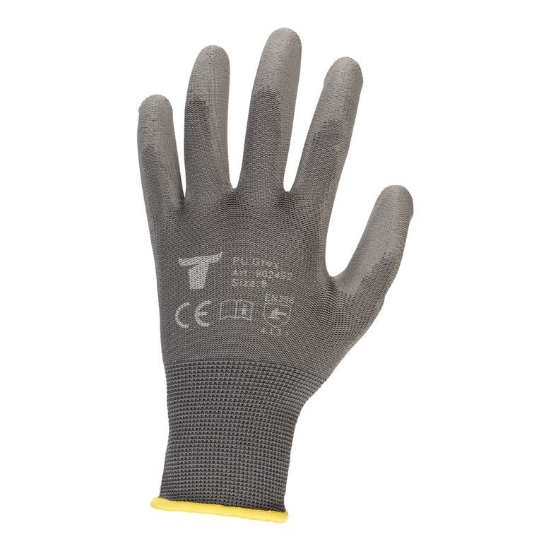 STIER assembly gloves, 12 pairs, size 8, nylon with PU coating, excellent dexterity, secure grip, high abrasion resistance, breathability, grey
