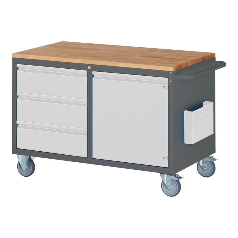 STIER Premium assembly trolley with 3 drawers and 1 hinged door WxDxH 1145x650x795 mm