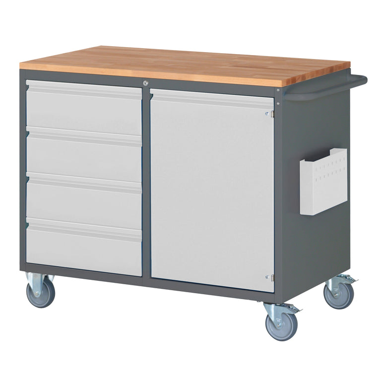 STIER Premium assembly trolley with 3 drawers and 1 hinged door WxDxH 1145x650x795 mm