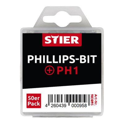STIER Phillips bit bulk pack PH1 to PH2 50 pieces drive 1/4 25 mm length