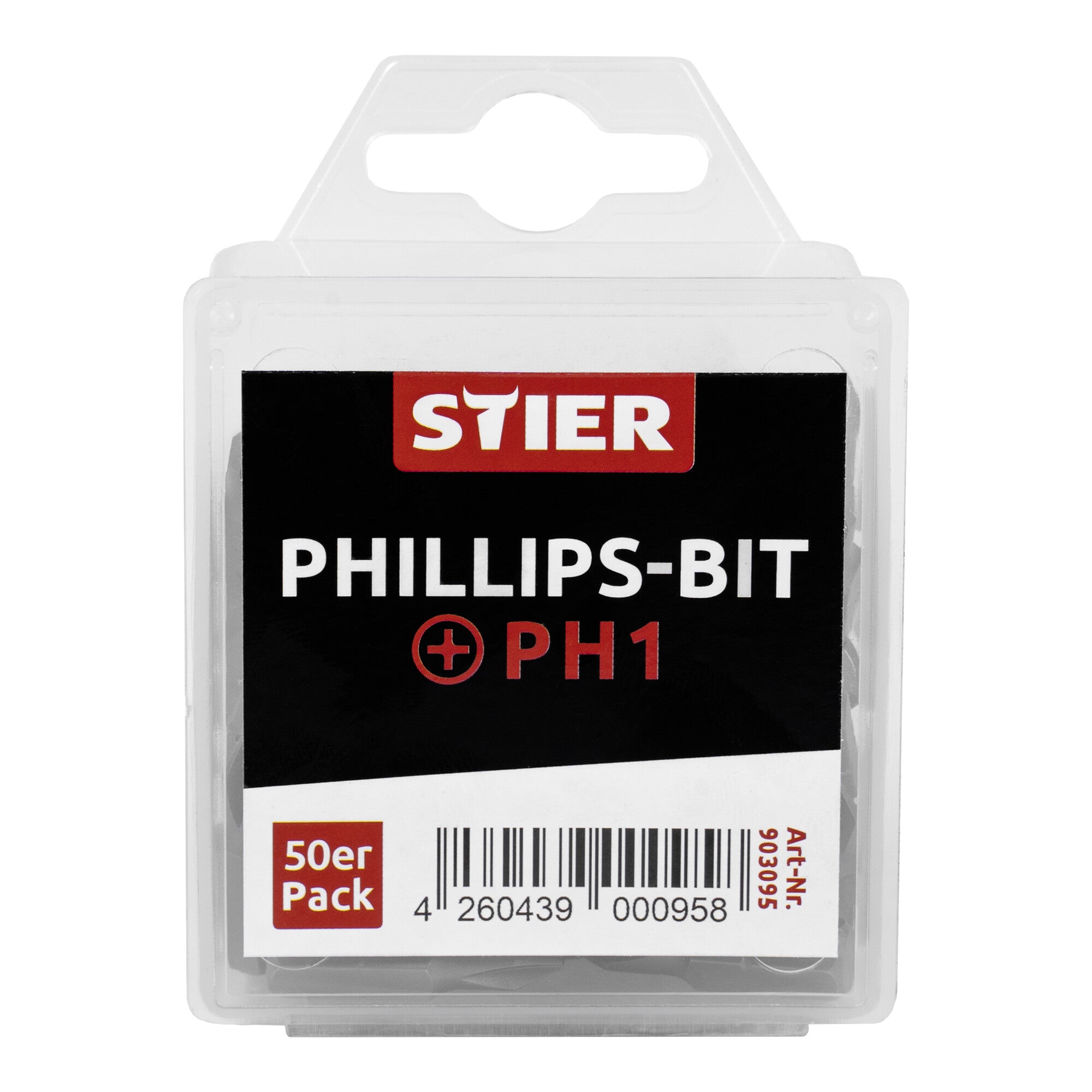 STIER Phillips bit bulk pack PH1 to PH2 50 pieces drive 1/4 25 mm length