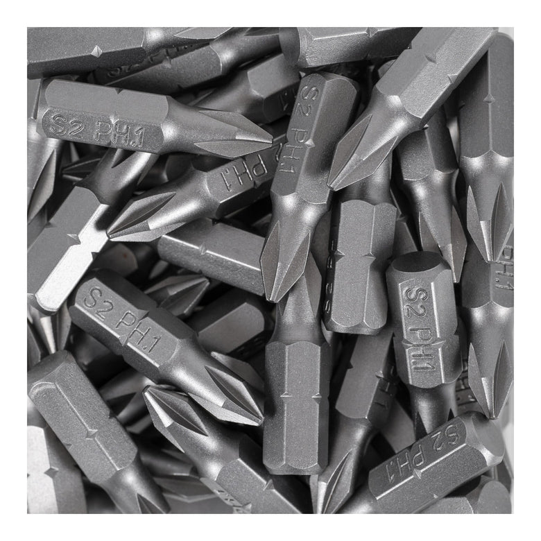 STIER Phillips bit bulk pack PH1 to PH2 50 pieces drive 1/4 25 mm length
