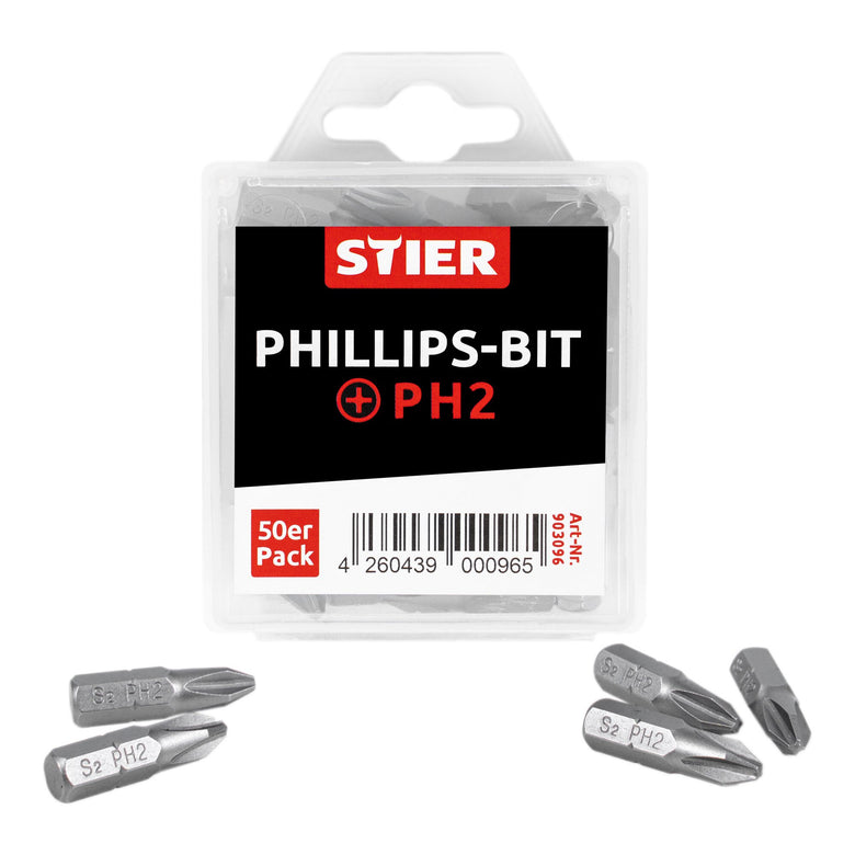 STIER Phillips-Bit-Großpackung PH1 bis PH2 50 Stk Antrieb 1/4 25 mm Länge