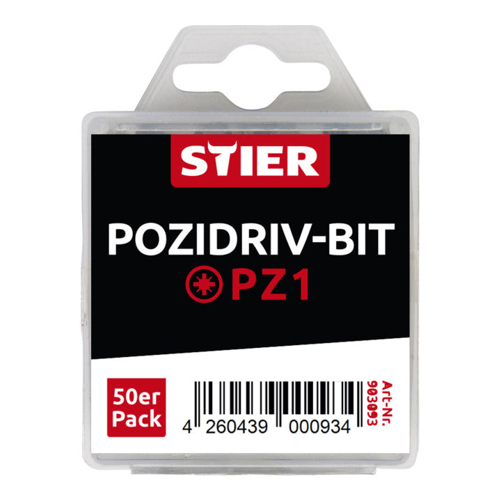 STIER Pozidriv bit bulk pack PZ1 | PZ2 50 pcs bit set