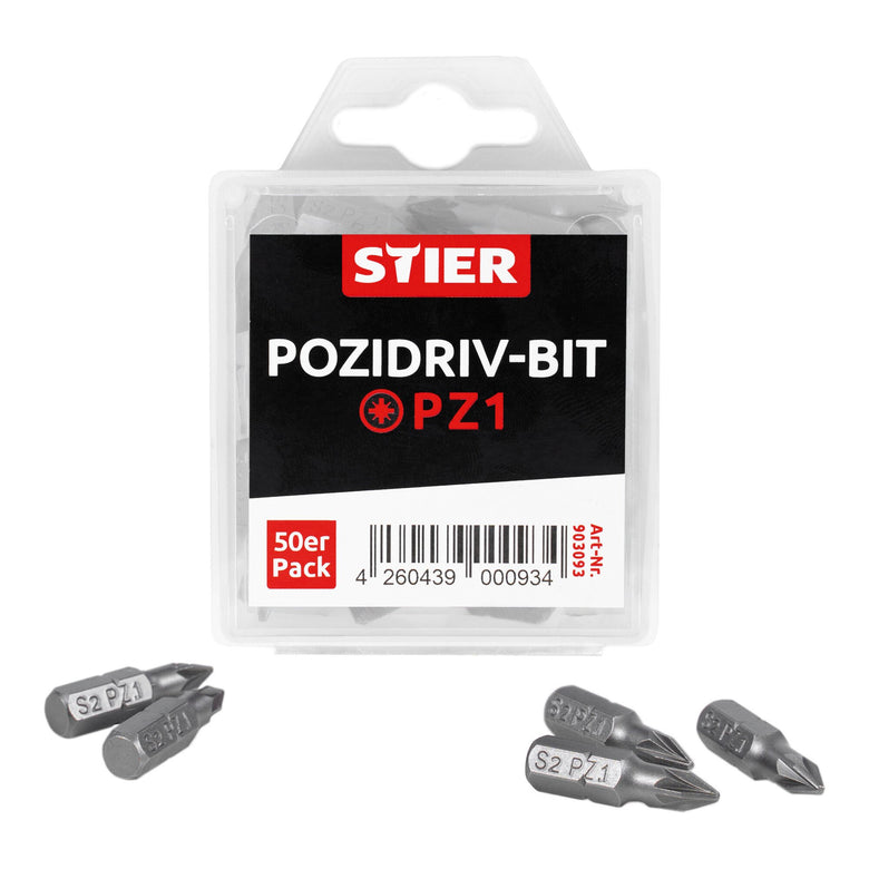STIER Pozidriv-Bit-Großpackung PZ1 | PZ2 50 Stk Bitset Bitsatz