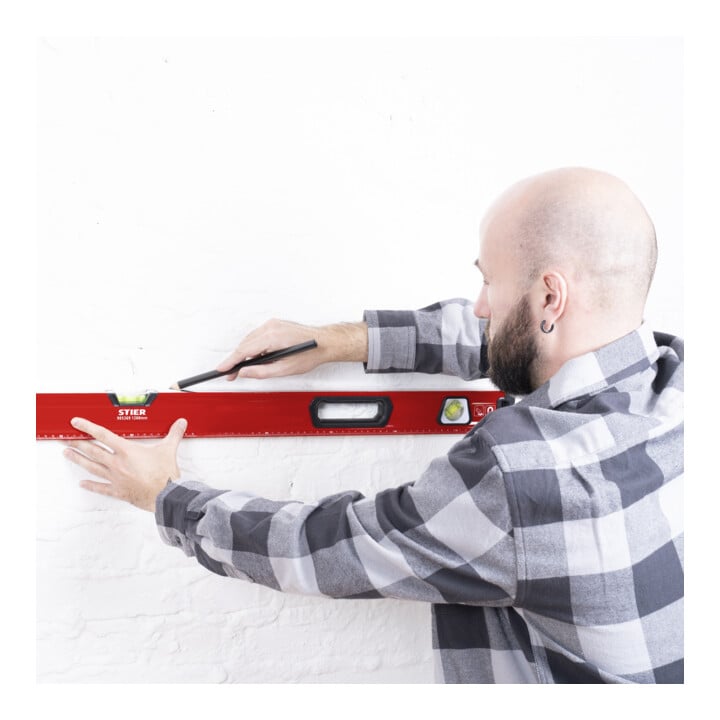 STIER Premium Wasserwaage mit Magnet und drei Libellen 40 bis 200 cm