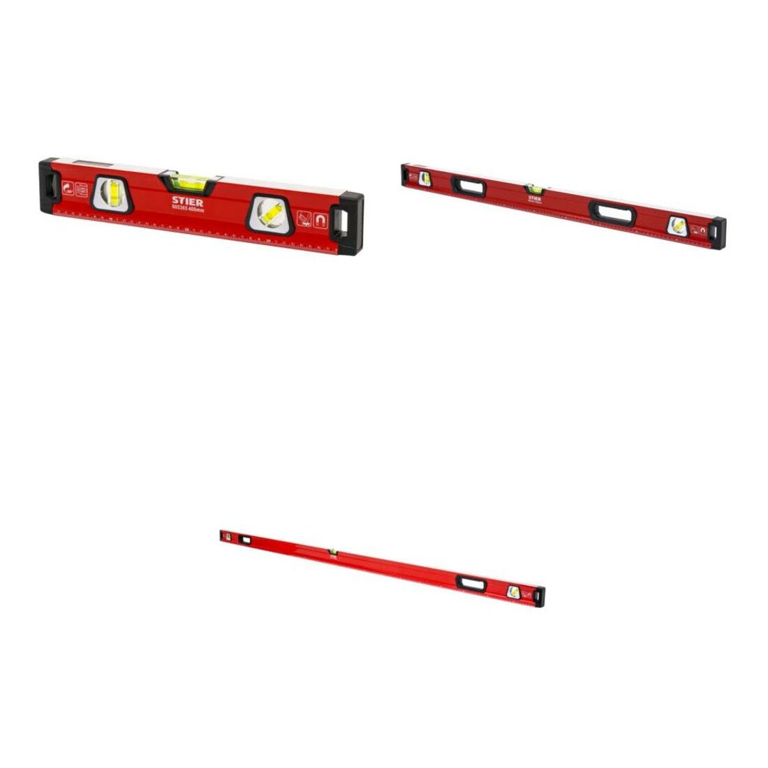 STIER Premium Wasserwaagen-Set, Magnet 3 Libellen, 400 | 1000 | 2000 mm (3-tlg.)