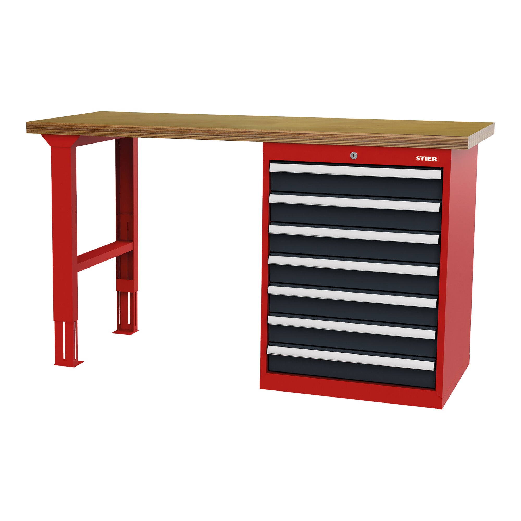 STIER modular workbench WxDxH 1500x600x860 mm with 1 cabinet housing of width 600