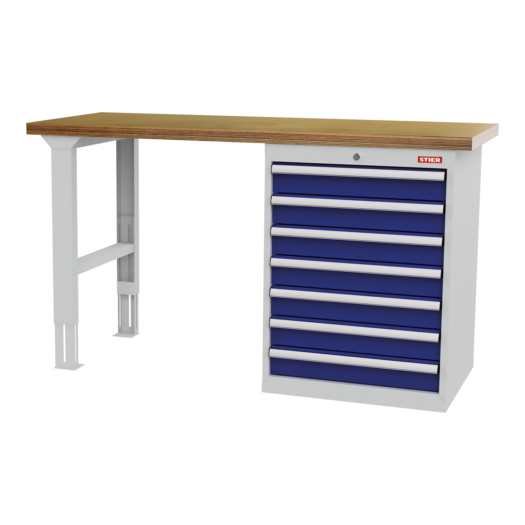 STIER modular workbench WxDxH 1500x600x860 mm with 1 cabinet housing of width 600