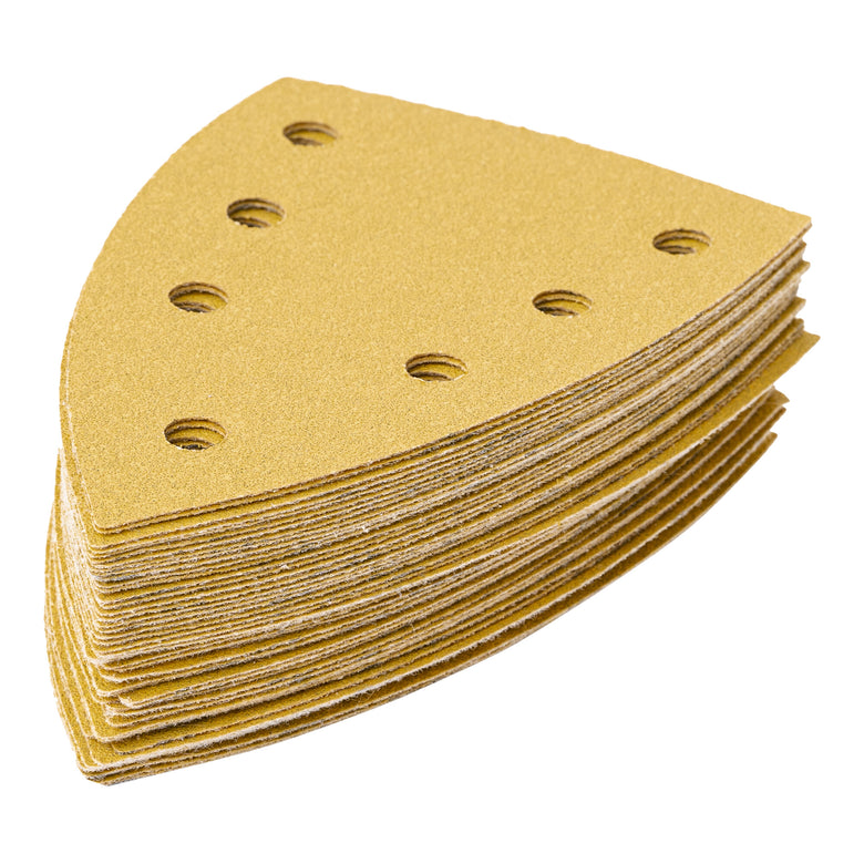 STIER Universal Delta Sanding Sheets | 100 x 150 | P60 | 50 pcs. | 7-hole | Corundum | Latex-containing, sturdy D-paper