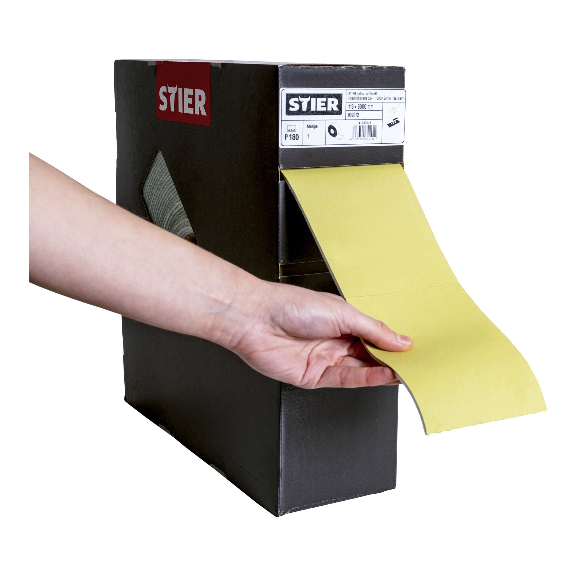 STIER sandpaper on foam backing P180 115x92mm Roll length: 25m Profile