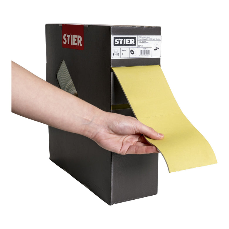 STIER Schleifpapier auf Schaumunterlage P400 115x92mm Rollenlänge: 25m Profile