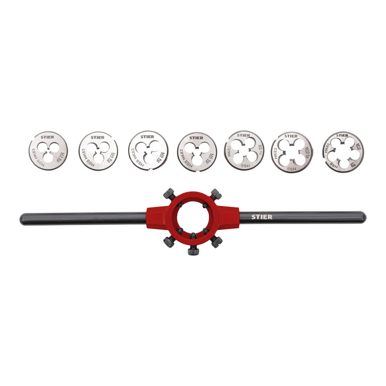 STIER Schneideisen-Satz HSS 25x9 M3-M12 8-tlg. Außengewindeschneider in stabiler