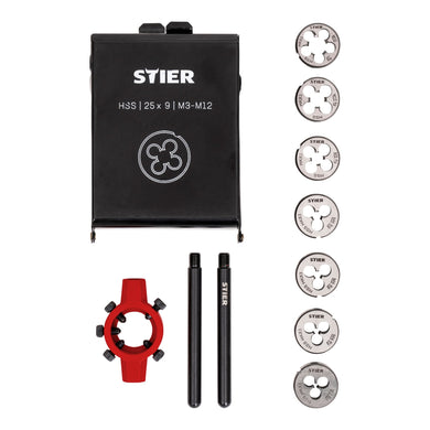 STIER Schneideisen-Satz HSS 25x9 M3-M12 8-tlg. Außengewindeschneider in stabiler