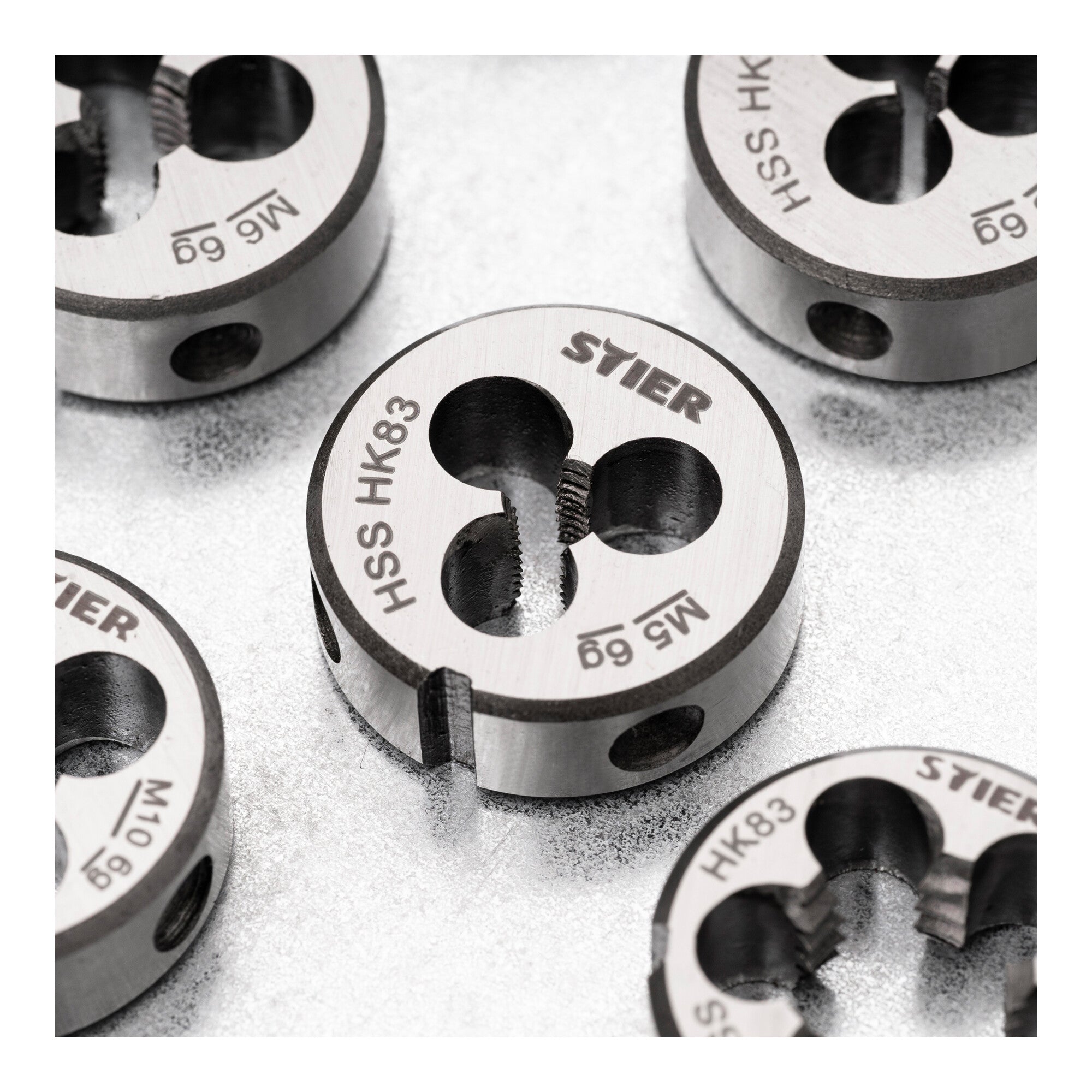STIER Schneideisen-Satz HSS 25x9 M3-M12 8-tlg. Außengewindeschneider in stabiler