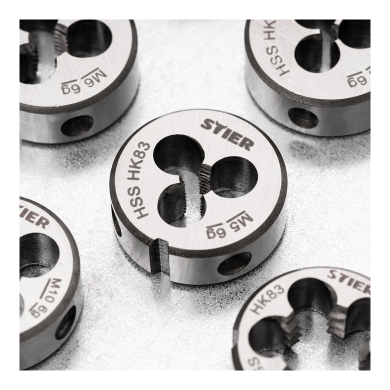 STIER Schneideisen-Satz HSS 25x9 M3-M12 8-tlg. Außengewindeschneider in stabiler