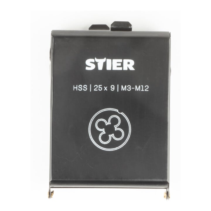 STIER Schneideisen-Satz HSS 25x9 M3-M12 8-tlg. Außengewindeschneider in stabiler