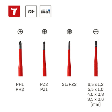 STIER screwdriver set slimVDE+ 9-piece 80 - 125 mm with slotted Phillips