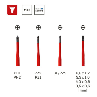 STIER screwdriver set slimVDE+ 9-piece 80 - 125 mm with slotted Phillips