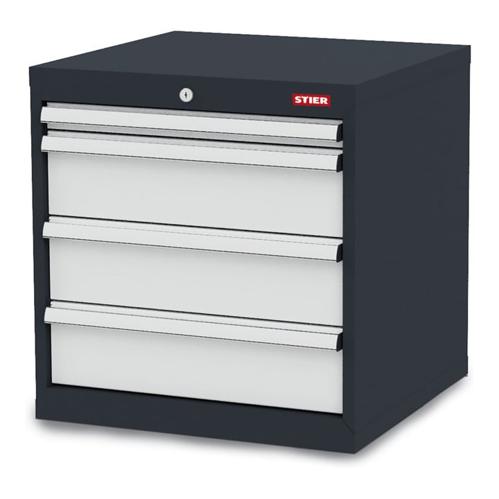 STIER Schubladenschrank mit 4 Schubladen BxTxH 600x575x620 mm, anthrazitgrau/lichtgrau, RAL 7016 / RAL 7035