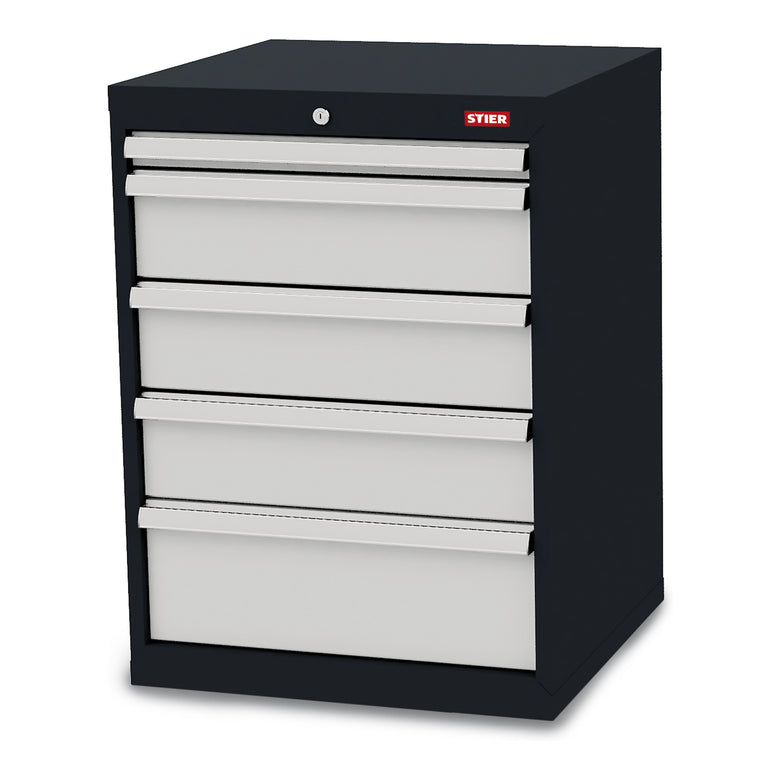 STIER drawer cabinet with 5 drawers | WxDxH 900x575x820 mm | Total load capacity 1000 kg | Panel heights 50 to 200 mm