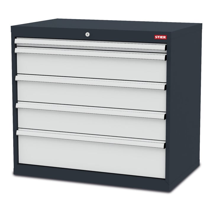 STIER Schubladenschrank mit 5 Schubladen | BxTxH 900x575x820 mm | Gesamttragkraft 1000kg | Blendenhöhen 50 bis 200mm
