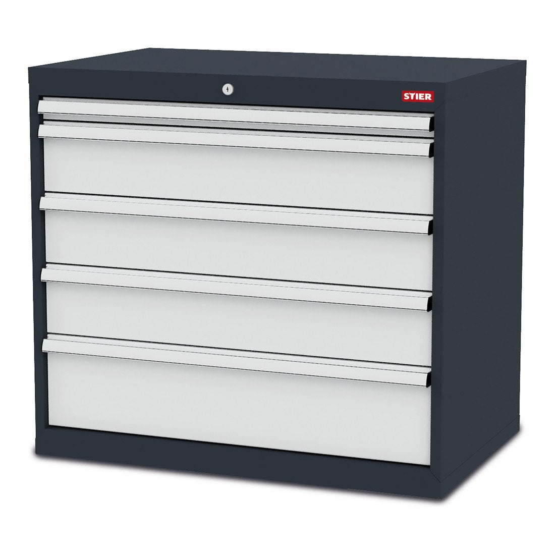 STIER Schubladenschrank mit 5 Schubladen | BxTxH 900x575x820 mm | Gesamttragkraft 1000kg | Blendenhöhen 50 bis 200mm