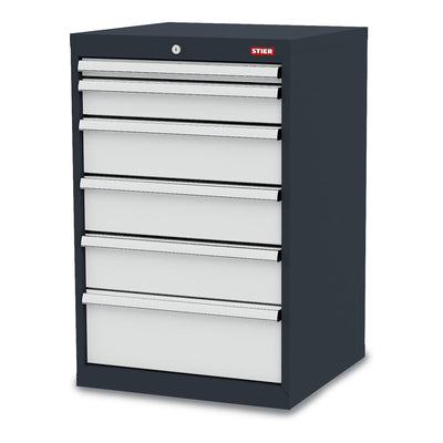 STIER Schubladenschrank mit 6 Schubladen BxTxH 600x575x920 mm RAL 7016 / RAL