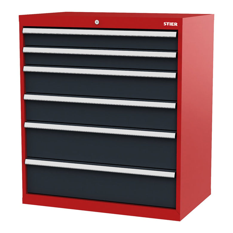 STIER Schubladenschrank mit 6 Schubladen BxTxH 900x575x1020 mm RAL 3020 / RAL