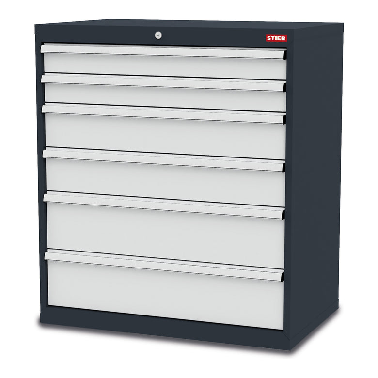 STIER Schubladenschrank mit 6 Schubladen BxTxH 900x575x1020 mm RAL 7016 / RAL