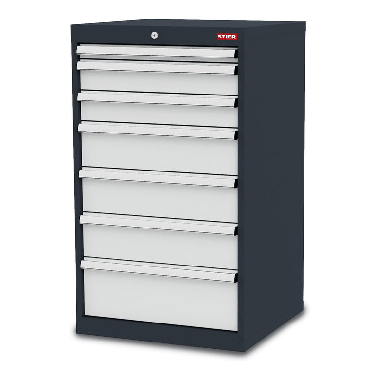 STIER Schubladenschrank, Kugelführung, 7 Schubladen, Stabile Stahlkonstruktion, Werkzeugschrank, Tragkraft je Schublade 80 kg, Werkstattschrank, Stahlschrank