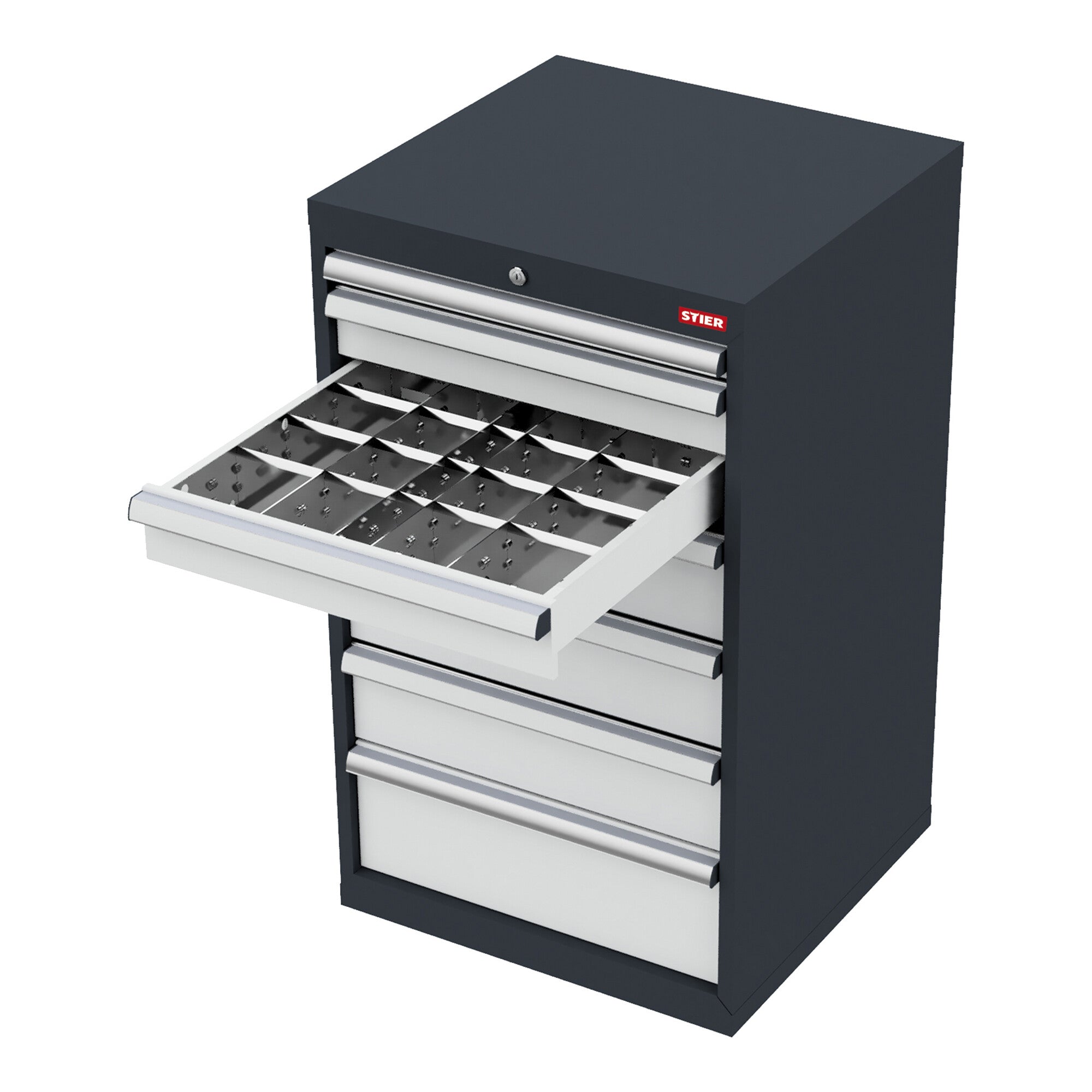 STIER drawer cabinet with 7 drawers WxDxH 700x575x1020 mm including divider set