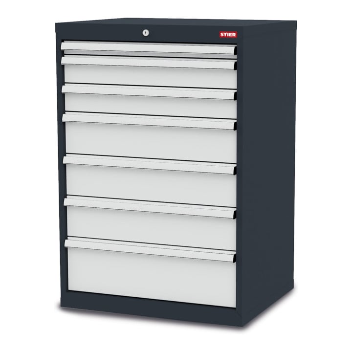 STIER Schubladenschrank mit 7 Schubladen BxTxH 700x575x1020 mm inkl. Einteilungsset
