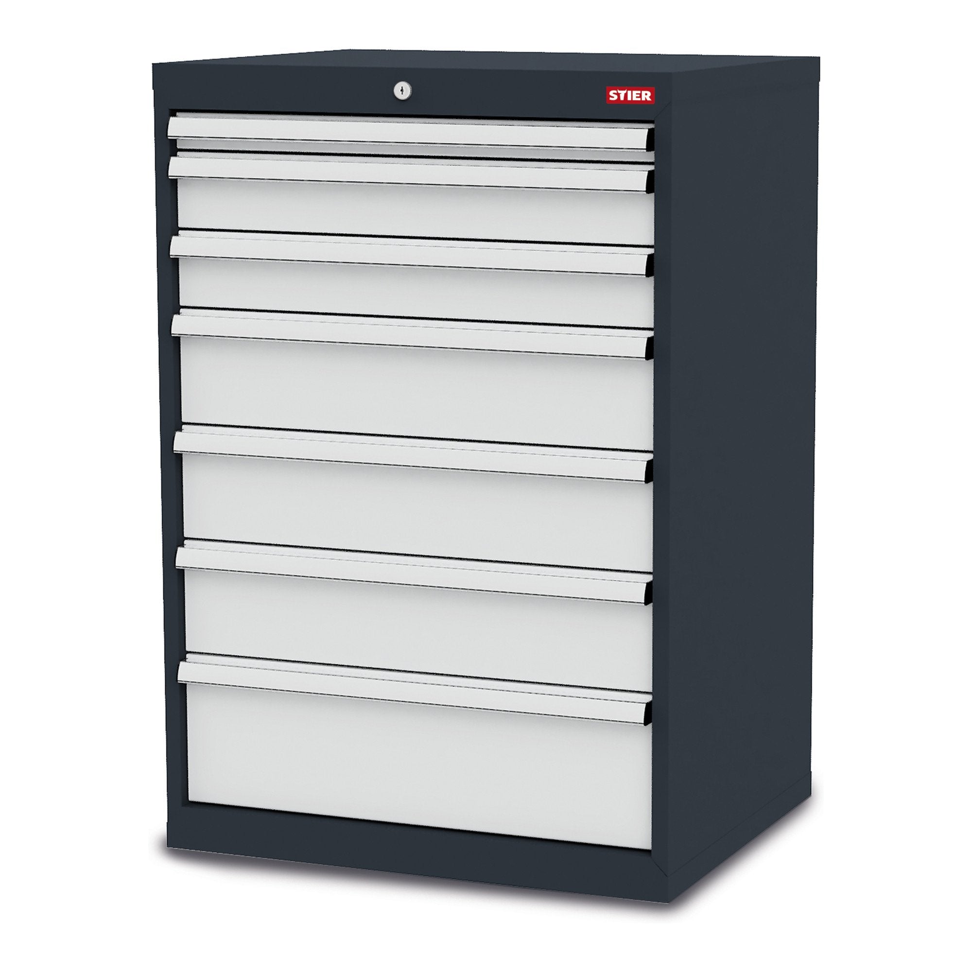 STIER Schubladenschrank mit 7 Schubladen BxTxH 700x575x1020 mm inkl. Einteilungsset