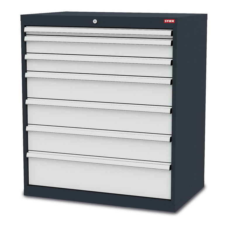STIER Schubladenschrank, Kugelführung, 7 Schubladen, Stabile Stahlkonstruktion, Werkzeugschrank, Tragkraft je Schublade 80 kg, Werkstattschrank, Stahlschrank