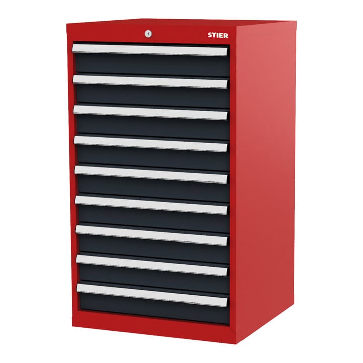 STIER Schubladenschrank mit 9 Schubladen BxTxH 600x575x1020 mm rot/anthrazitgrau