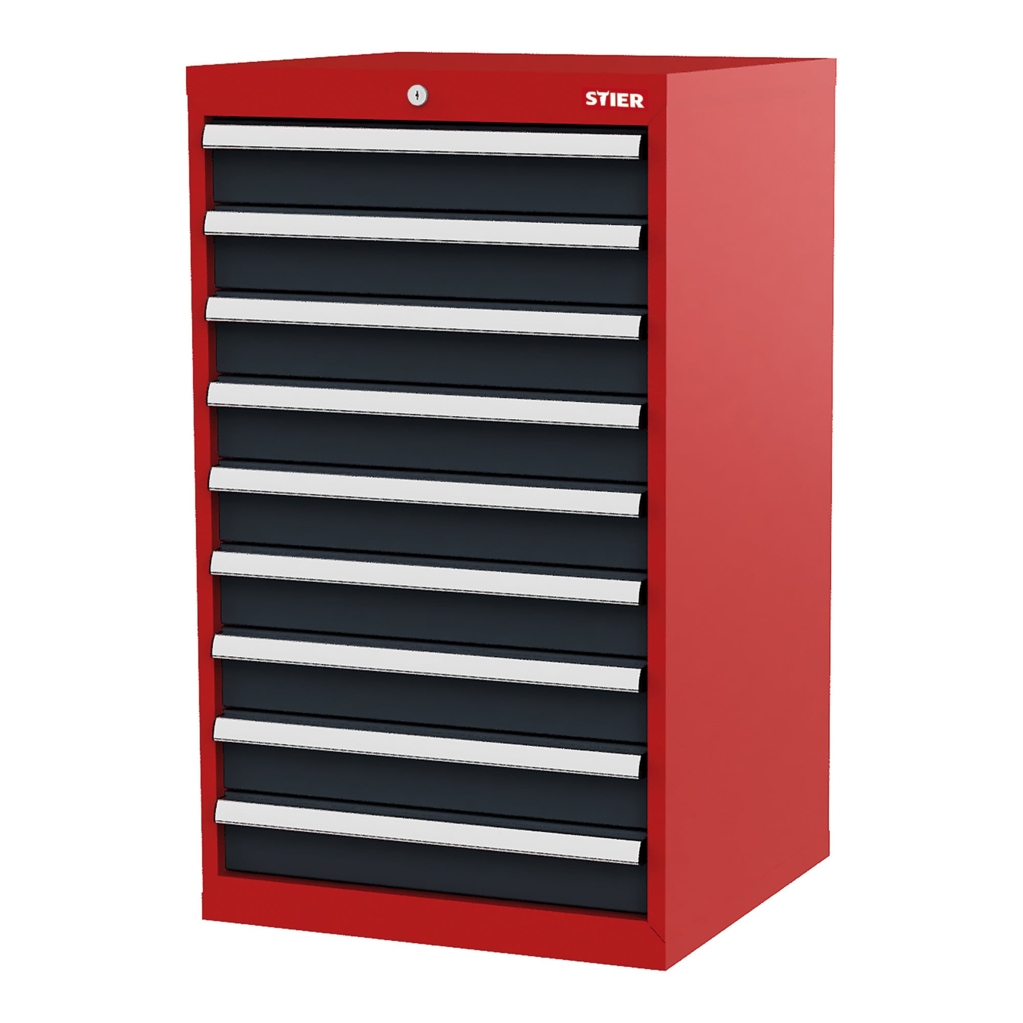 STIER Schubladenschrank mit 9 Schubladen BxTxH 600x575x1020 mm rot/anthrazitgrau