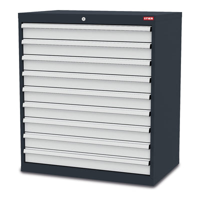 STIER Schubladenschrank mit 9 Schubladen BxTxH 900x575x1020 mm RAL 7016 / RAL