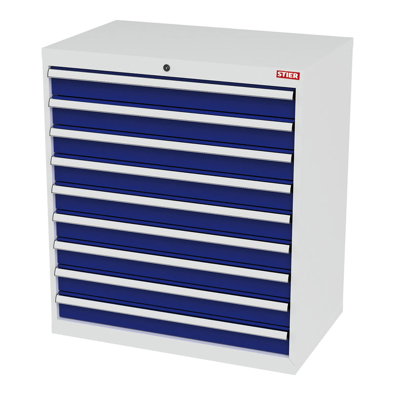 STIER Schubladenschrank mit 9 Schubladen BxTxH 900x575x1020 mm RAL 7035 / RAL