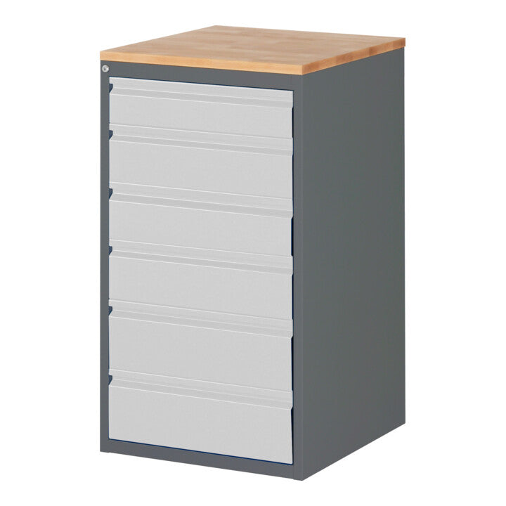 STIER Premium drawer cabinet with 6 drawers and beech top WxDxH 580x650x1035 mm