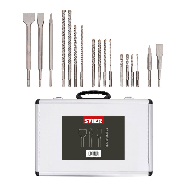 STIER SDS-Plus drill and chisel set, 17 pieces
